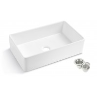 Kingsman Durable 33-Inch Fireclay Farmhouse Apron Single Bowl White Kitchen Sink with Strainer